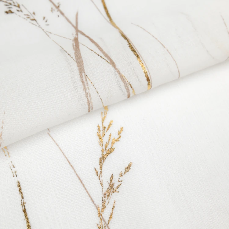 Vitrage met bladmotief print en ringen