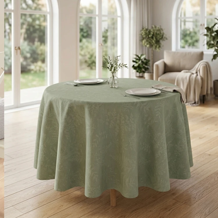 Runde Tischdecke aus Poly-Baumwolle mit Jacquard-Muster und fleckabweisender Beschichtung