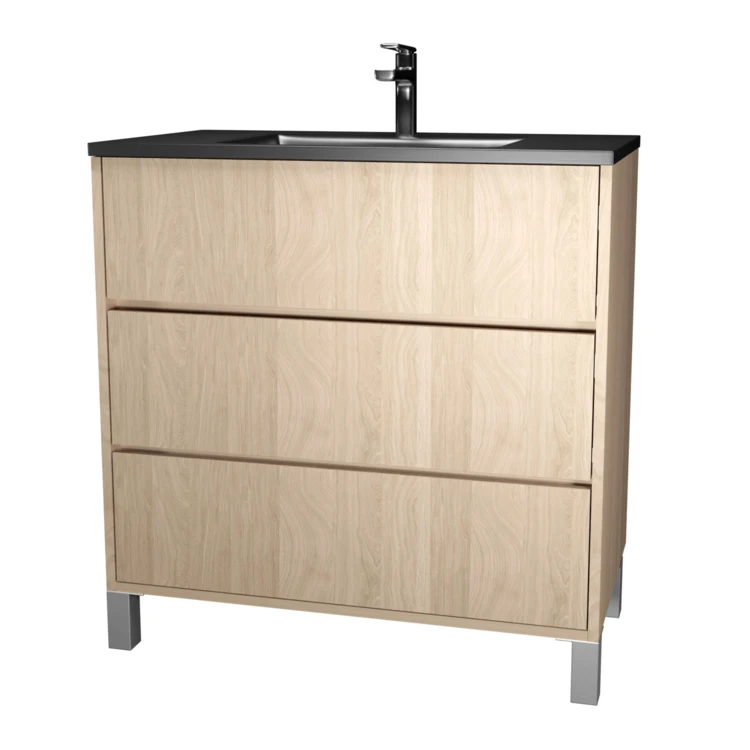Mobile bagno con piedini, 3 cassetti e lavabo in ceramica