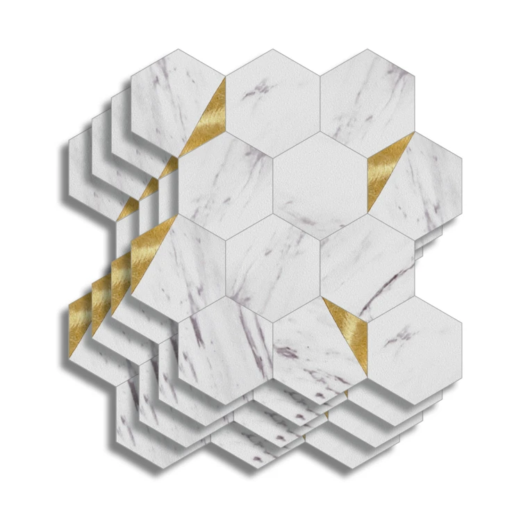 Lot de 4 crédences adhésives murales 3D effet carrelage hexagonal