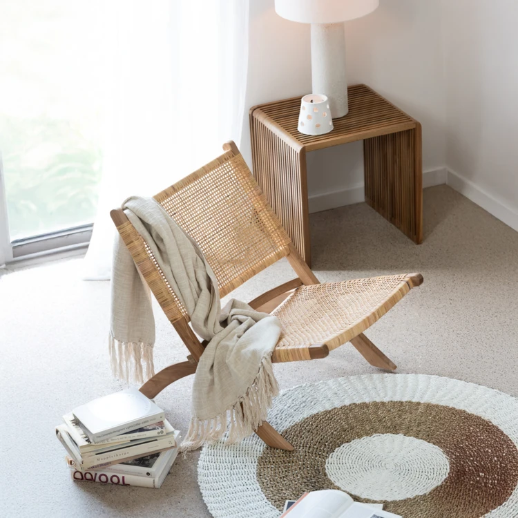 Chaise pliante bois de teck et rotin