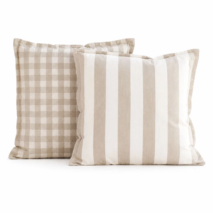 Copricuscino 100% cotone double-face a righe e percalle LOURMARIN