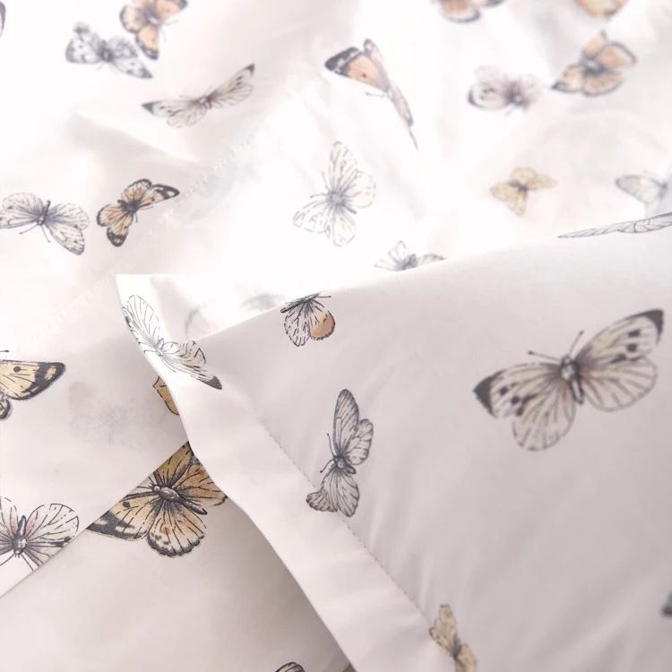 Parure de lit 3 pièces percale de coton 80 fils papillons housse + taies
