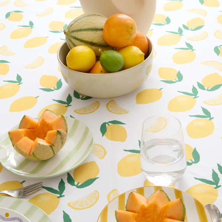 Nappe rectangle anti tache imprimée citron