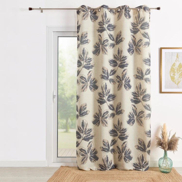 Vorhang aus Poly-Leinen mit aquarellfarbenem Blumenmuster