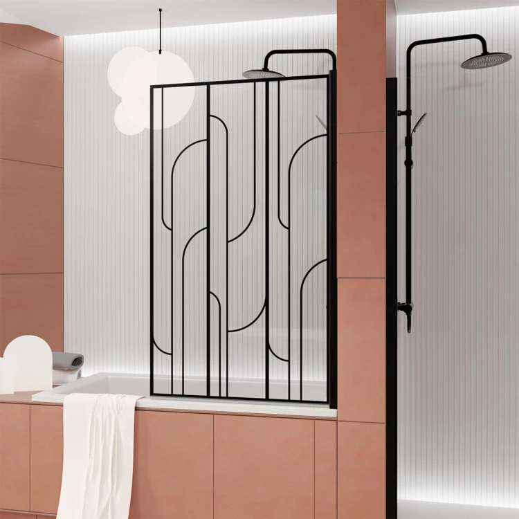Pare-baignoire rabattable en verre trempé sérigraphié Art déco
