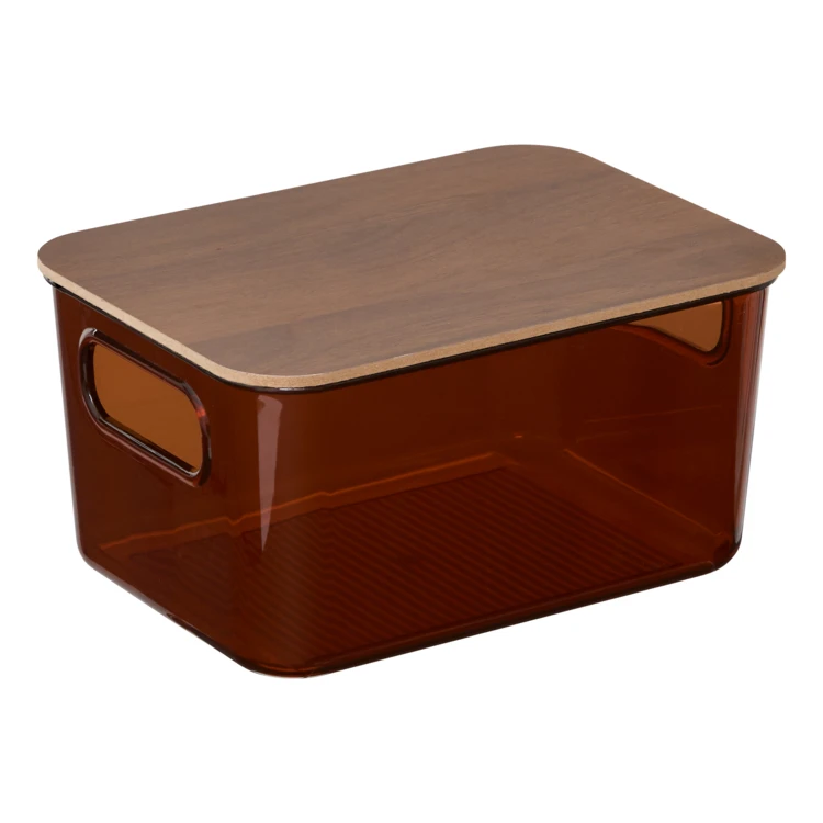 Contenitore con coperchio in PET e legno
