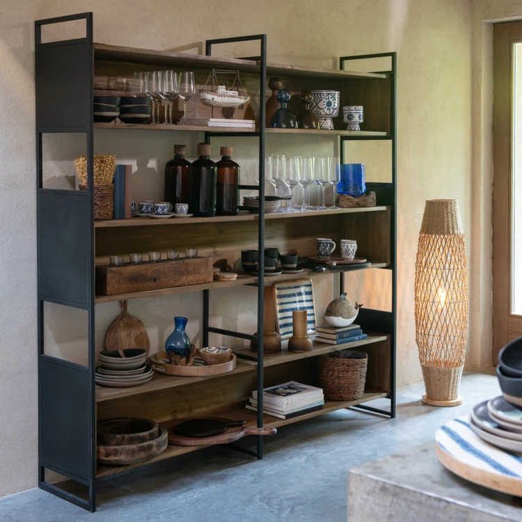 Grande étagère en bois recyclé et métal