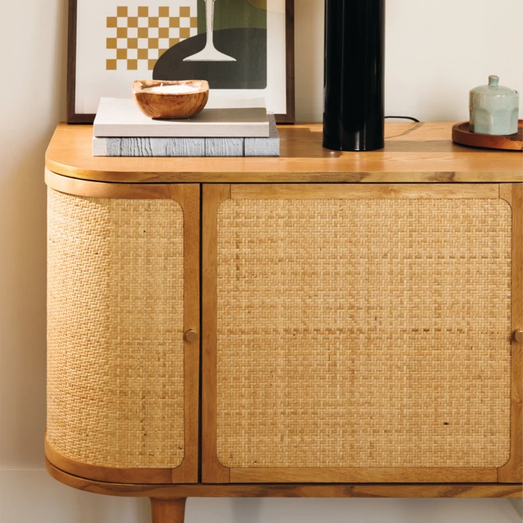 Buffet 4 portes en bois avec cannage