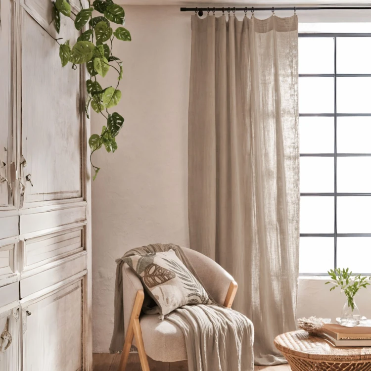 Rideau gaze de coton ajustable finition bourdon