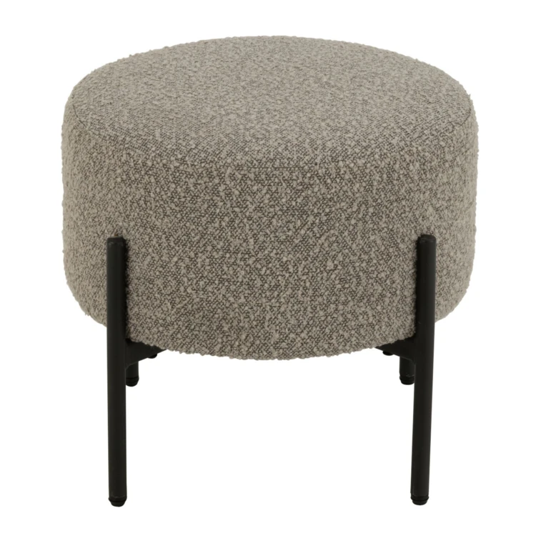 Petit tabouret rond en bois et tissu bouclette