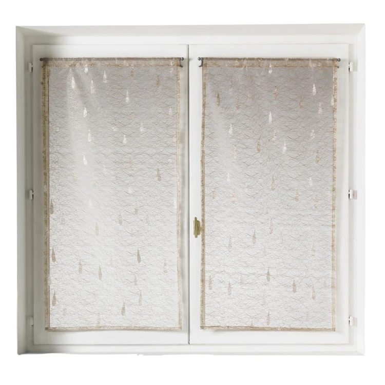 Par de pequenas cortinas de organza jacquard com motivos de gotas