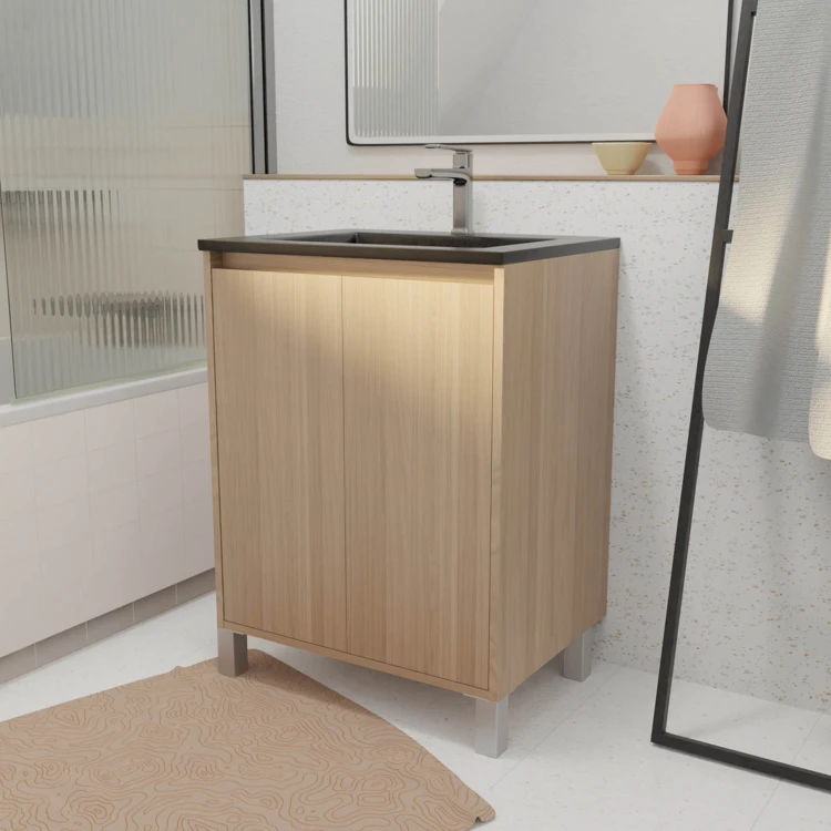 Meuble de salle de bains sur pieds avec 2 portes et vasque