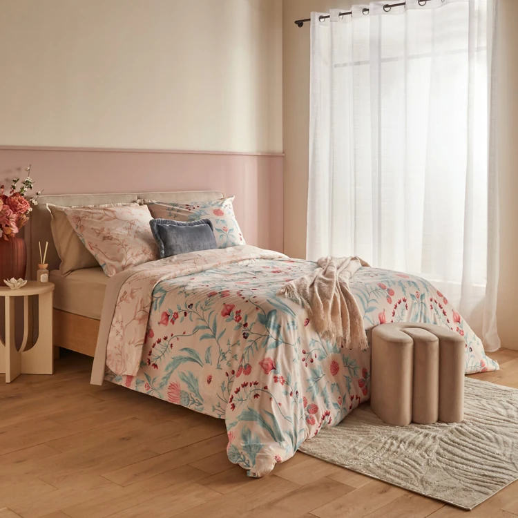 Set da letto a 3 pezzi in cotone reversibile con motivi floreali
