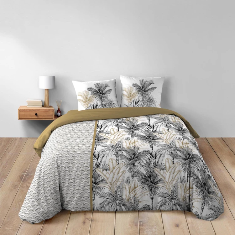 Juego de cama de 3 piezas de algodón con palmeras + 2 fundas de almohada