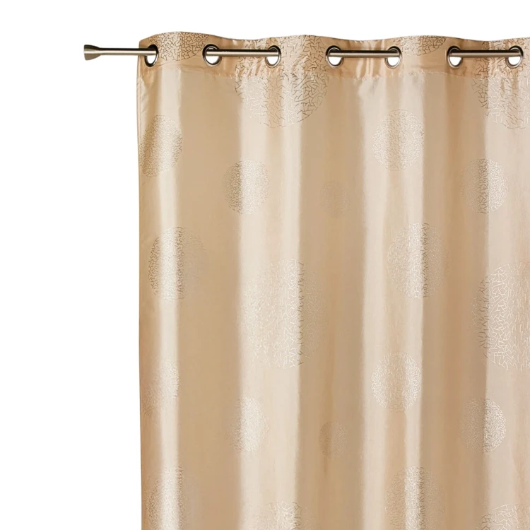 Cortina de tafetá estampado com círculos prateados