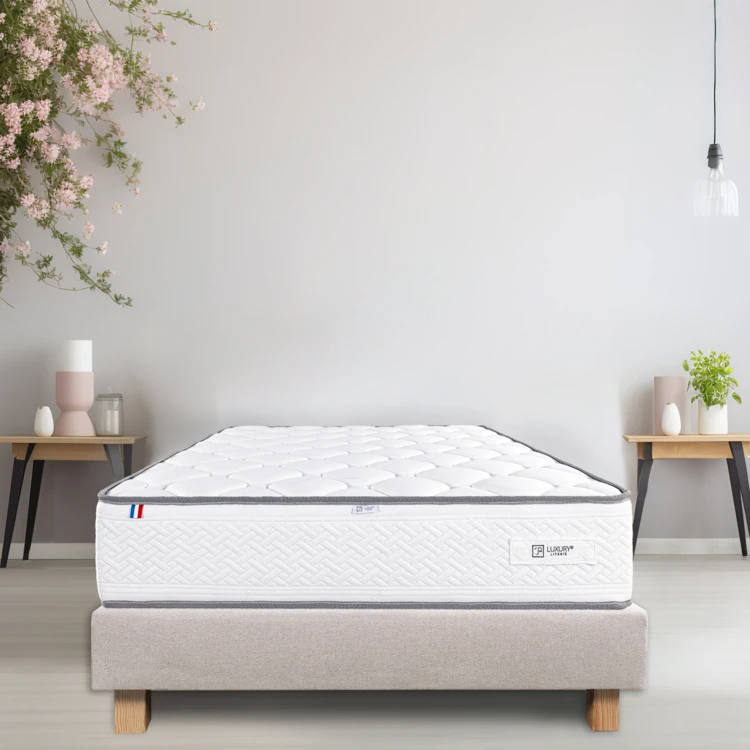 Ensemble matelas mousse 20 cm et sommier beige