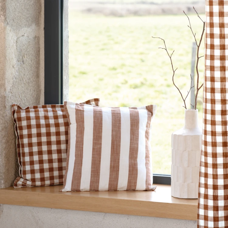 Copricuscino 100% cotone double-face a righe e percalle LOURMARIN