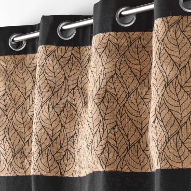 Cortina bimaterial con tejido de yute estampado