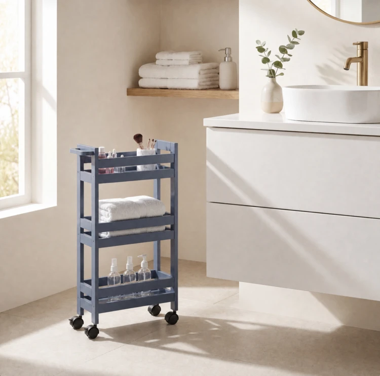 Mobile da bagno con rotelle a 3 ripiani