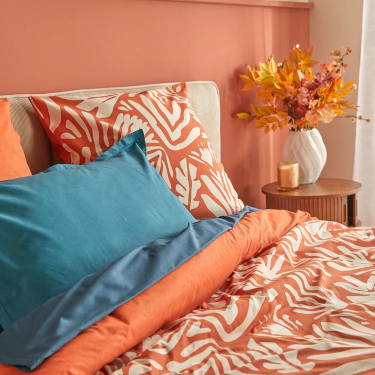 Parure de lit 3 pièces imprimée en coton à motif végétal