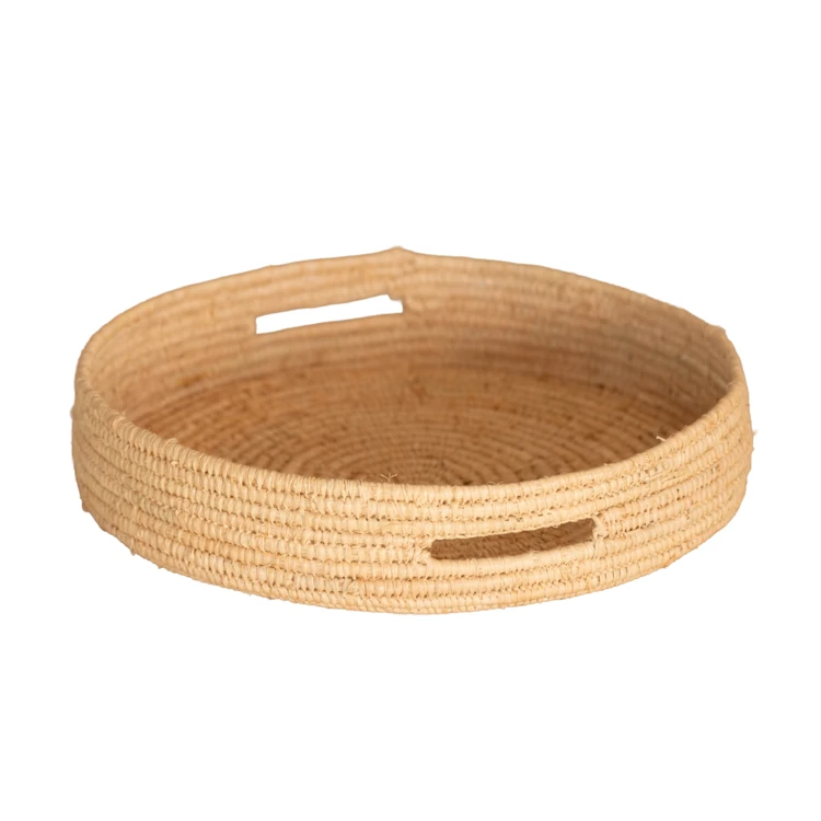 Tabuleiro redondo de vime natural com pegas
