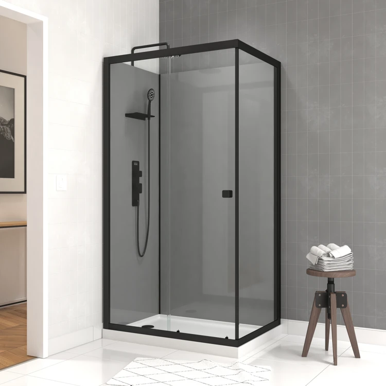 Cabine de douche rectangulaire avec receveur bas et porte coulissante