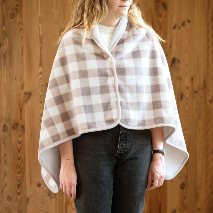Poncho a cuadros 2 en 1 polar con botones de presión - estampado gingham