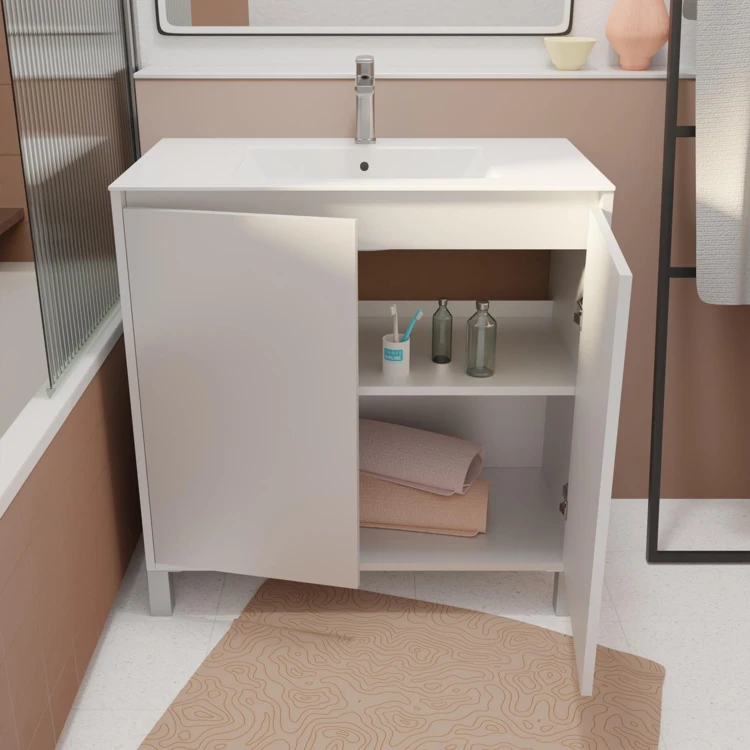 Meuble de salle de bains sur pieds avec 2 portes et vasque