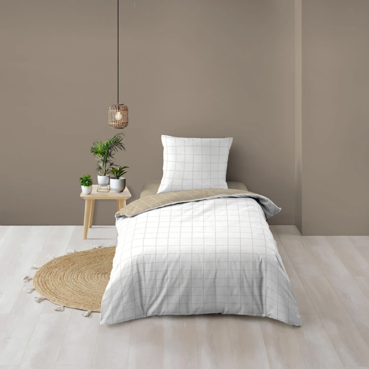 Juego de cama de 2 piezas reversible de algodón con estampado de cuadros + funda de almohada
