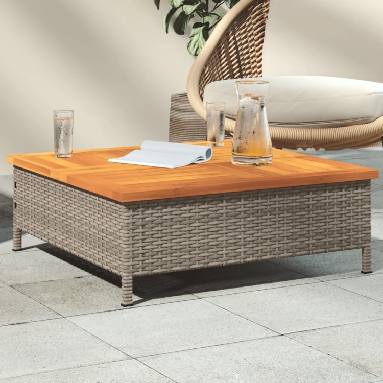 Table basse de jardin en bois et résine tressée