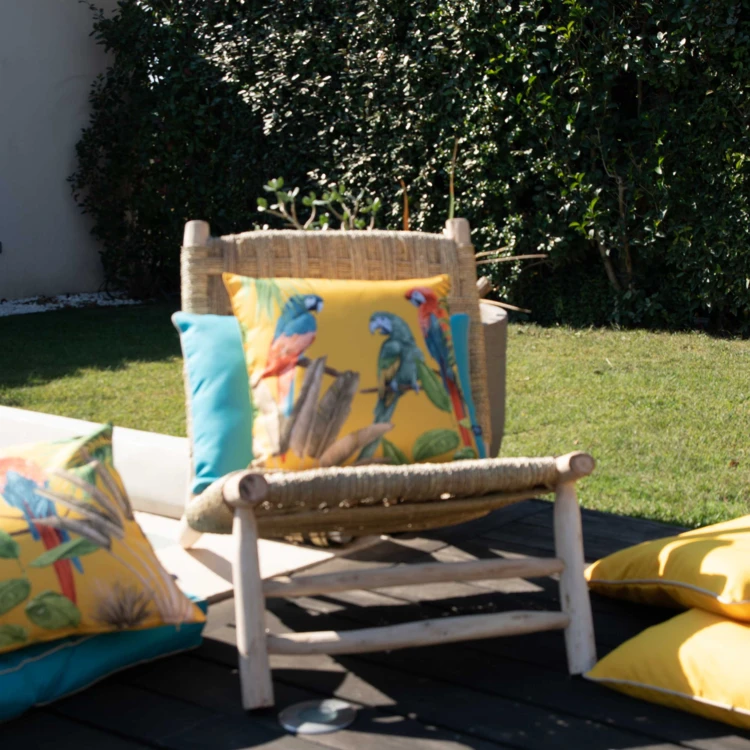 Coussin outdoor imprimé perroquets
