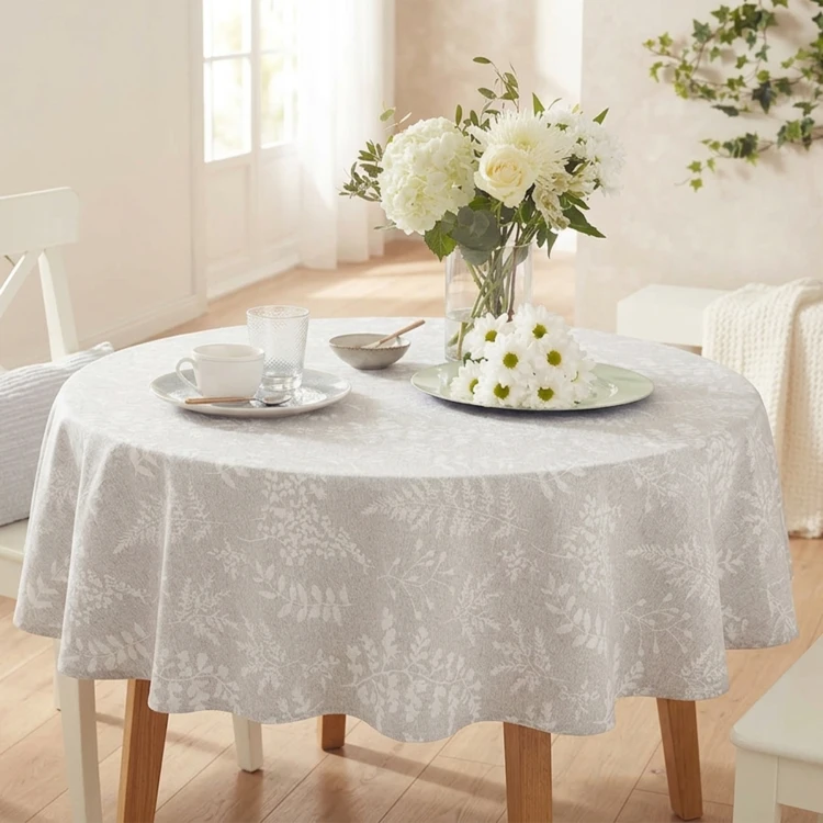 Runde Tischdecke aus Poly-Baumwolle mit Jacquard-Muster und fleckabweisender Beschichtung