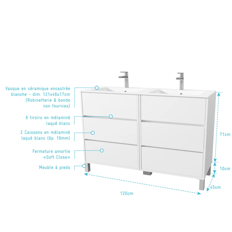 Mobile bagno doppio lavabo con 6 cassetti