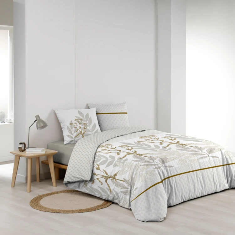 Parure de lit coton motif feuillage double face imprimée