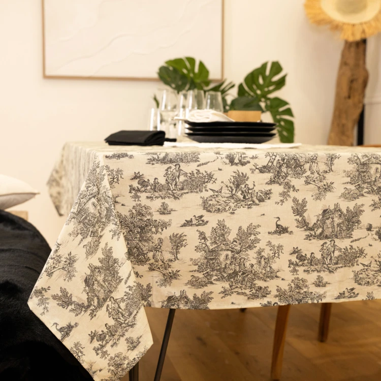 Mantel rectangular plastificado con estampado Toile de Jouy