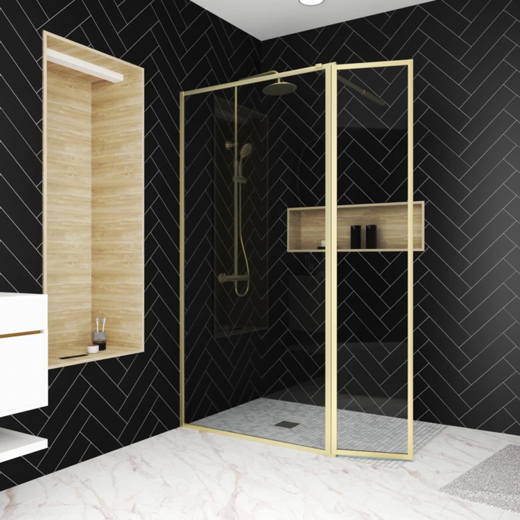 Paroi de douche à l’italienne avec volet pivotant en verre trempé 5 mm