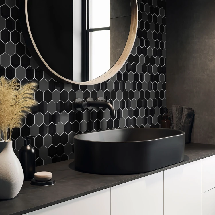 Lot de 4 crédences adhésives murales 3D effet carrelage hexagonal