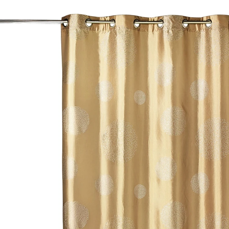 Cortina de tafetá estampado com círculos prateados