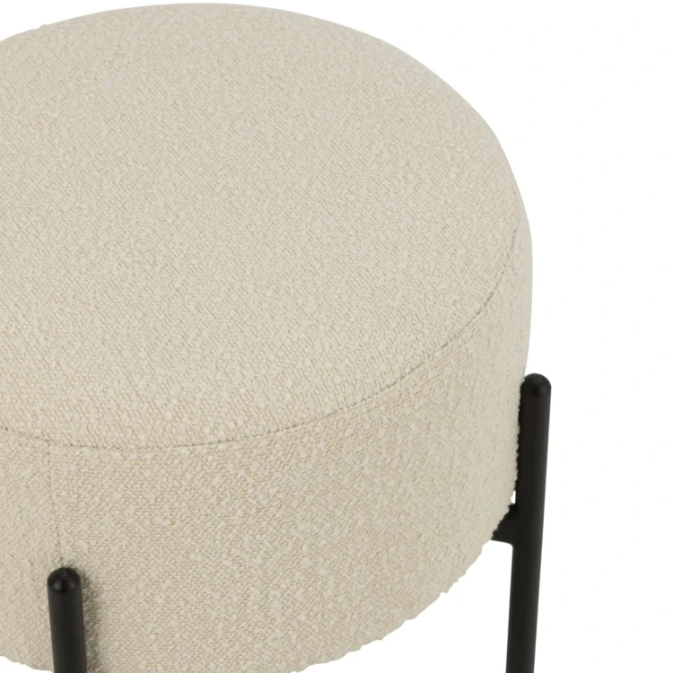 Petit tabouret rond en bois et tissu bouclette
