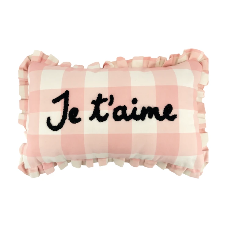 Cojín rectangular a cuadros "Je t'aime