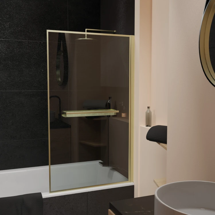 Pare-baignoire rabattable en verre trempé étagère et porte-serviette