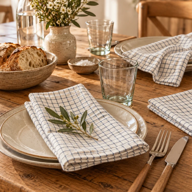 Serviette de table à carreaux en coton