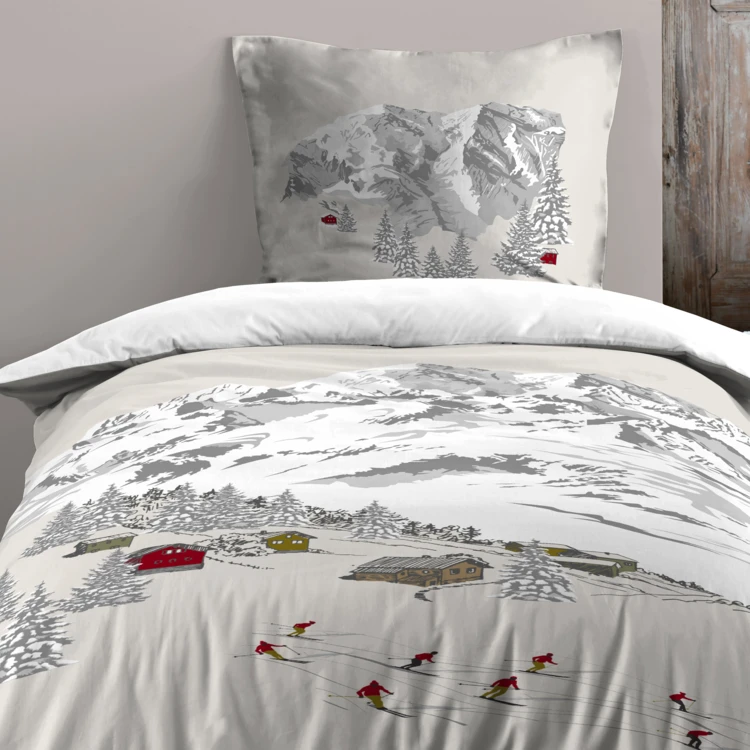 Parure de lit 2 pièces imprimée esprit montagne housse + taie