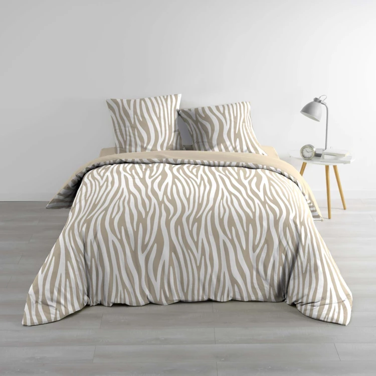 Parure de lit 3 pièces 100 % coton imprimé zèbre housse + taies