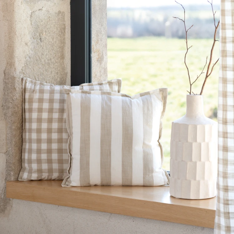 Copricuscino 100% cotone double-face a righe e percalle LOURMARIN