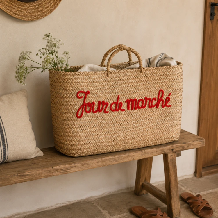 Cesta rectangular de fibras trenzadas «JOUR DE MARCHÉ»