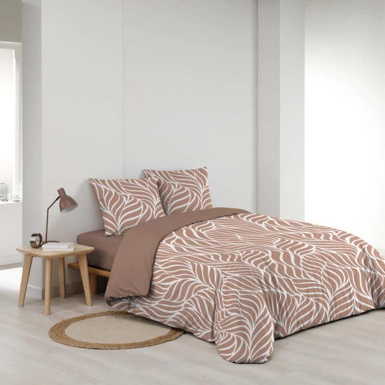 Parure de lit 3 pièces en coton feuille design housse + taies
