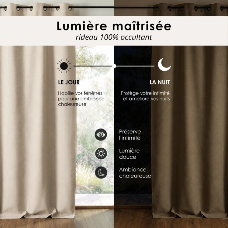 Rideau 100% occultant double face galon fronceur MIDNIGHT