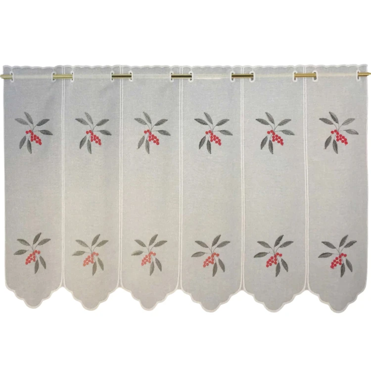 Visillo modulable de estameña bordada con frutas coloridas